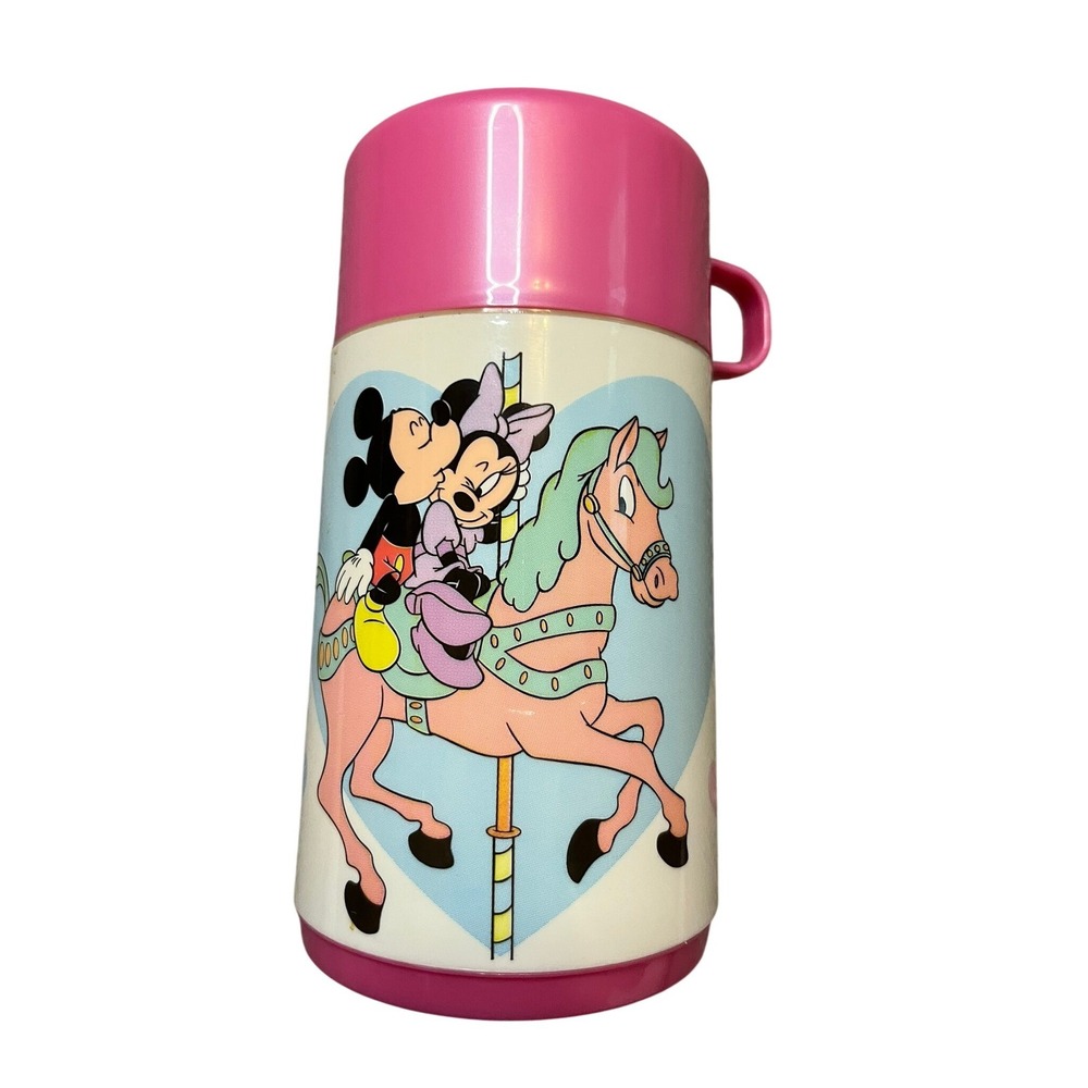Vintage 1995 Aladdin Mickey Minnie Mouse Carousel Thermos 8oz New w/out box